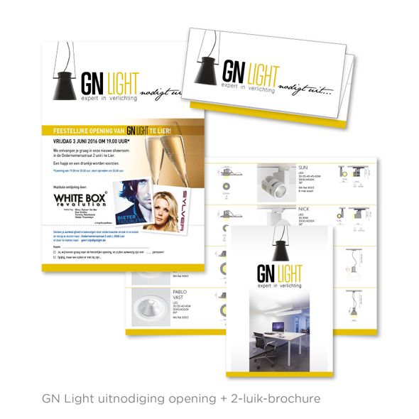 GN Light uitnodiging opening + 2-luik-brochure